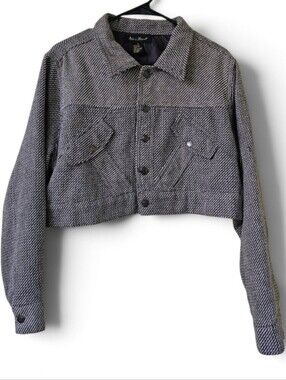 Ashley Stewart Cropped Tweed Trucker Jacket Taupe Womens Size 18